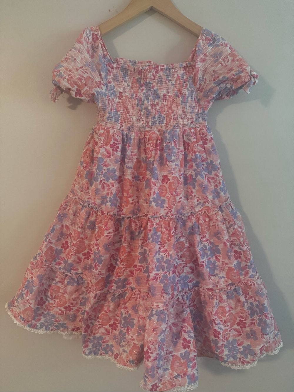 Isaac Mizrahi Pink & Lilac Floral Smocked Tiered Dress